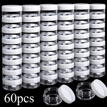 Mini Plastic Cosmetic Containers with Lids – 60 Pack 5g Round Sample Jars for Travel, Lip Balm, Lotion, Cream, Powder & DIY Beauty – Small Empty Refillable Pots Bulk Set