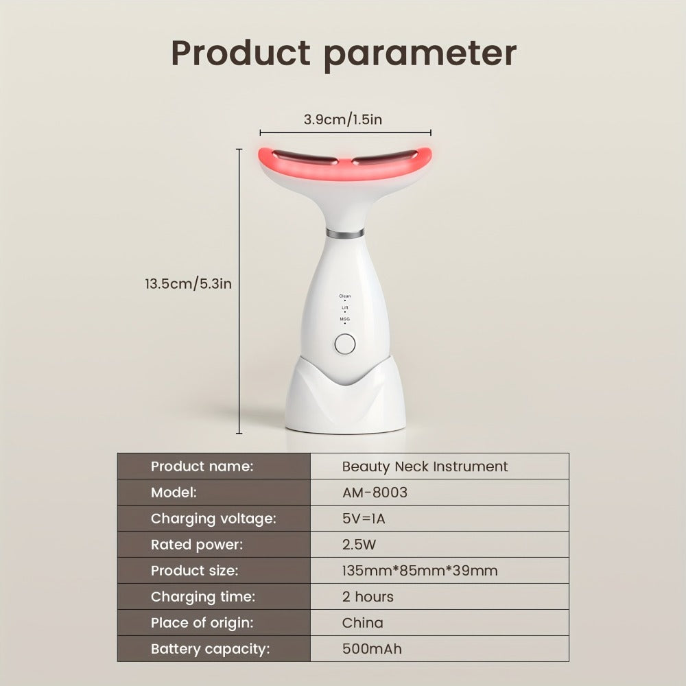 Upgraded 7-Color LED Vibrating Neck Device Beauty Gift, Neck And Facial Skin Massager, Portable USB Rechargeable Set, Electric Facial Massage Tool, Women'S Massager, Comfortable Skincare Product Suitable As A Gift For Women.
