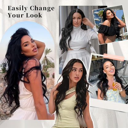 Invisible Wire Hair Extensions 22 Inch — Fish Line Transparent Headband 4 Clips, Long Wavy Hairpiece for Women Thin Fine Hair, 7 Colors 1B 613 Ombre, No Glue No Heat Damage Free