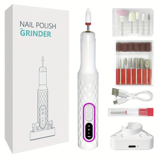 Electric Nail Drill with Portable File And Accessory Bits for Manicure And Nail Care, Featuring Adjustable Speed.