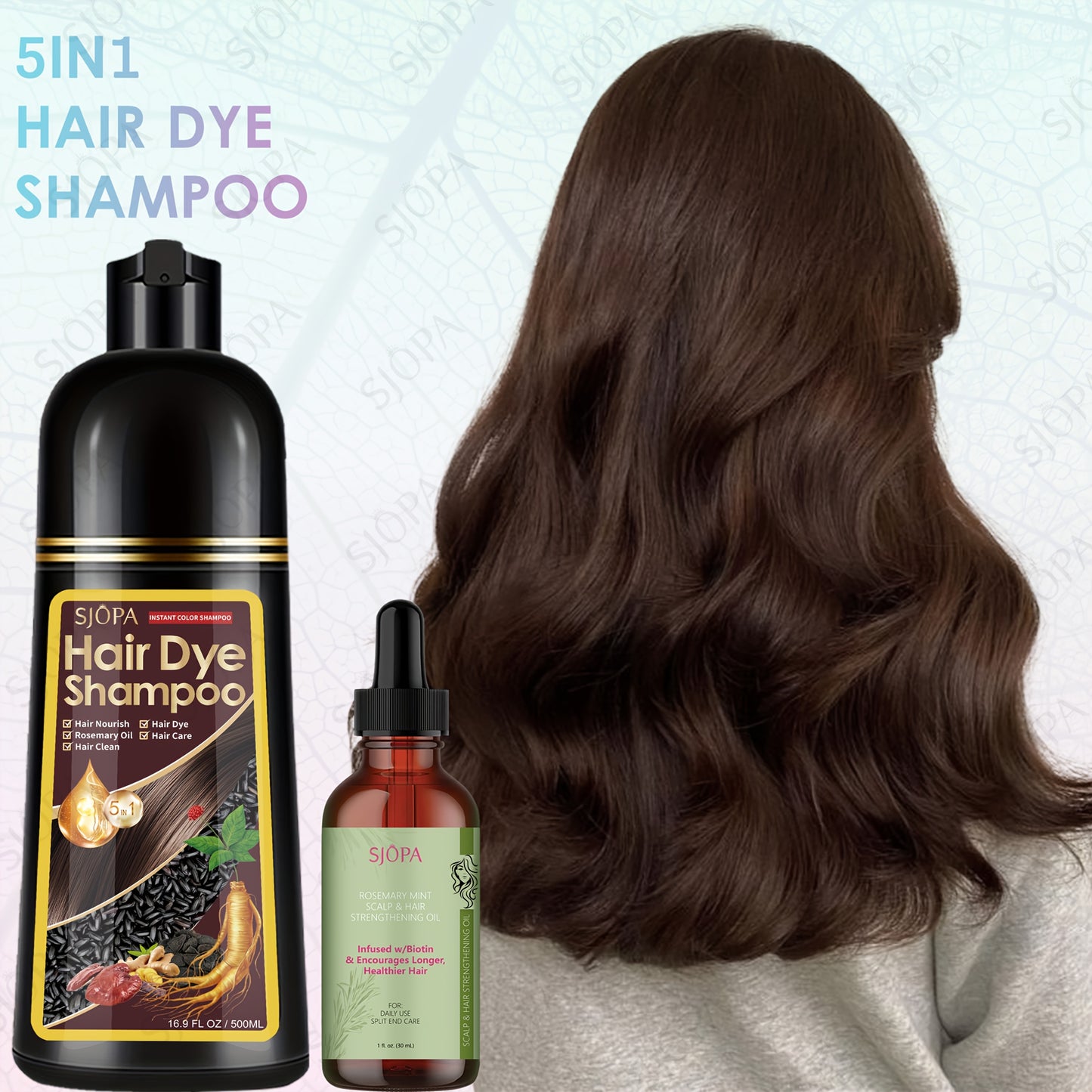 Hair Dye Coloring Shampoo 5-in-1 Upgraded - SJOPA Hibiscus Oil, Squalane & Glycerin, Quick Color & Nourishing, Gentle Skin-Safe, 12 Shades, 16.91oz