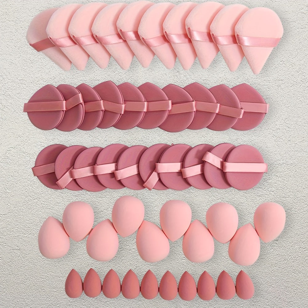 50pcs Makeup Set: 10, 20 Cushion Compacts, 10 Mini/blending Sponges. Ultra-soft Velvet with Eye-contour Design. Latex-free Cushion Puffs for Liquid Foundation/concealer. Dual Wet-dry Use. Universal Shade Fits All Light Beige Tones.