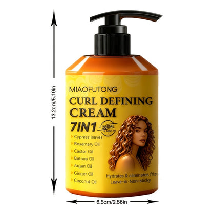 Curl Cream with 7-in-1 Hair Oil 280ml - Deep Moisture Defining Curl Cream Infused with Argan Oil Rosemary Castor Coconut Oil - Long-Lasting Voluminous Waves for Curly Wavy Hair