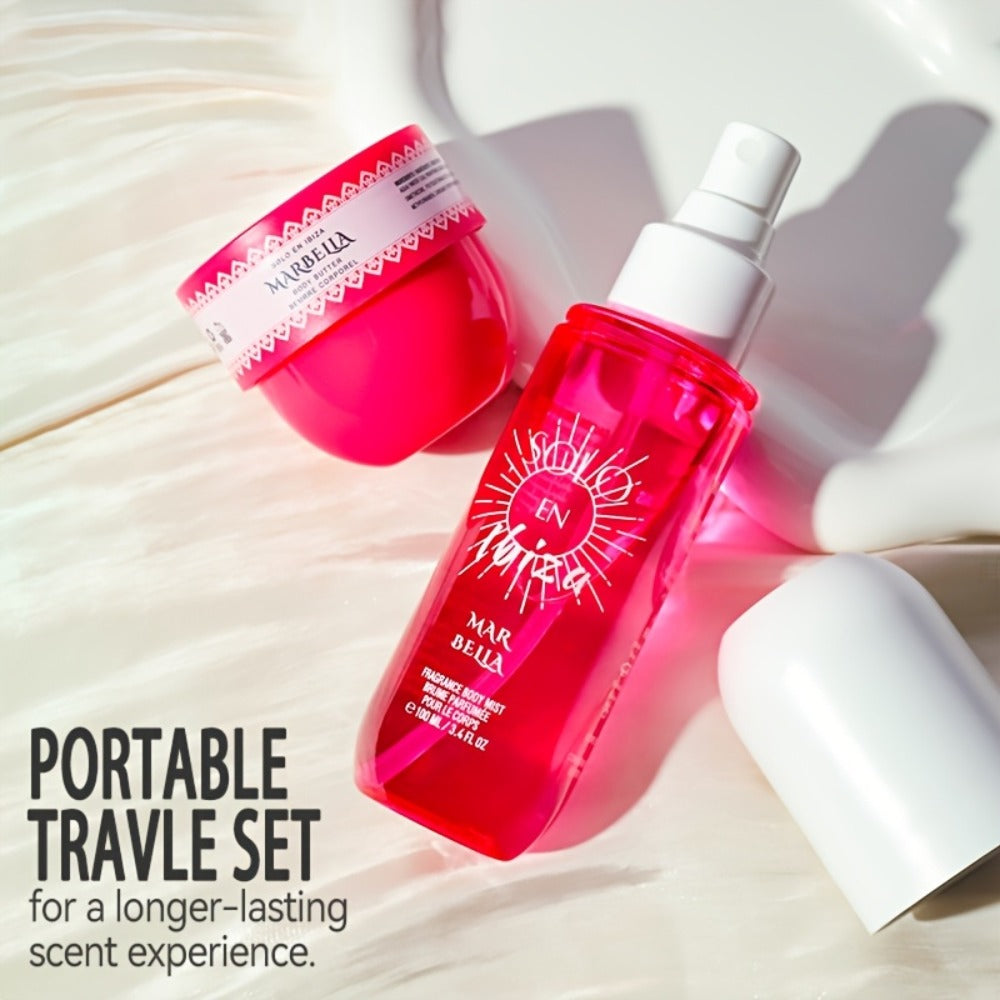 Body Hair Fragrance Mist Gift Set 2-Piece SOLO EN IBIZA Perfume Mist Body Cream Long Lasting Vanilla Fruit Scent 3.4 fl oz Unisex for Men Women 4 Scent Varieties