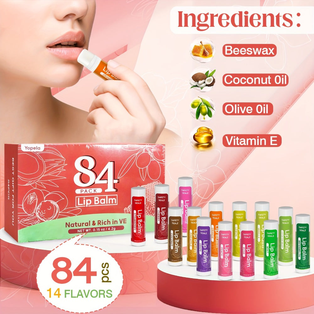 Lip Balm Lipstick Set 84 Pcs 14 Flavors Moisturizing Natural Luster Mini Lipstick Bulk Pack, Party Favors Wedding Bridesmaids Graduation Souvenirs Gift