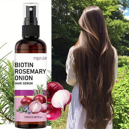 Hair Growth Essence Spray with Biotin & Rosemary — Strengthening Treatment for Damaged & Fragile Hair, Onion Extract, Reduces Breakage & Frizz, Enhances Shine & Scalp Health, All Hair Types, 100ml