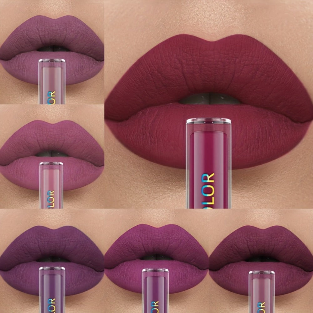 Lip Glaze Set Matte Liquid Lipstick 6pcs - Long-Lasting Non-Sticky Non-Drying Colorfast Lip Tint with Natural Scent for Defined Contoured Lips Everyday Makeup