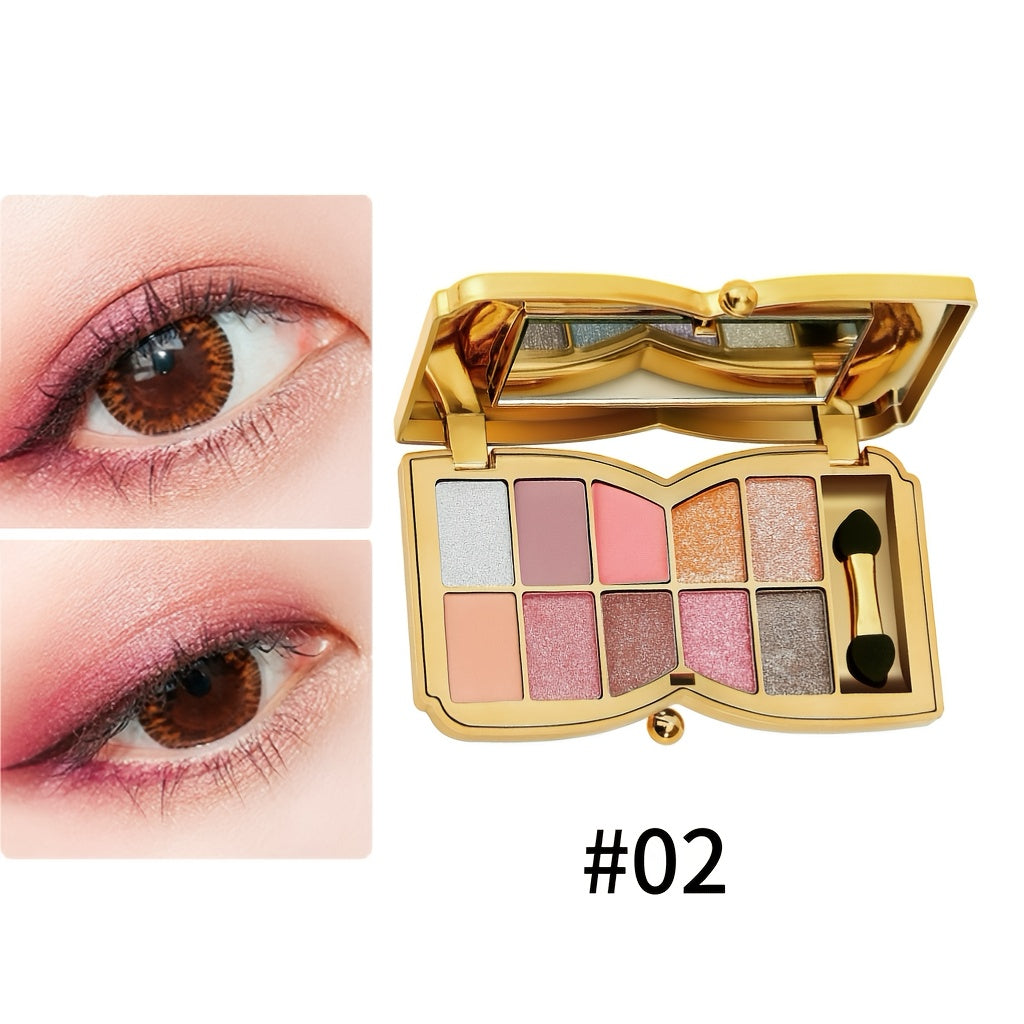 10-color Luxury Shimmer Eyeshadow Palette With Brush And Mirror, Matte And Pearlescent Eyeshadow Palette, Long-lasting And Easy-to-apply Eyeshadow, Create Gorgeous Looks For Music Festivals, Easter, And Queuing