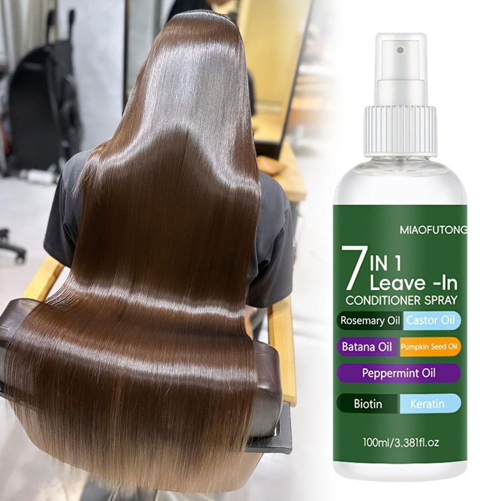 Leave-In Conditioning Spray 7-in-1 with Argan Oil Rosemary Batana Biotin Keratin Collagen - Heat Protection Anti Frizz Salon Quality Non-Greasy All Hair Types 100ml