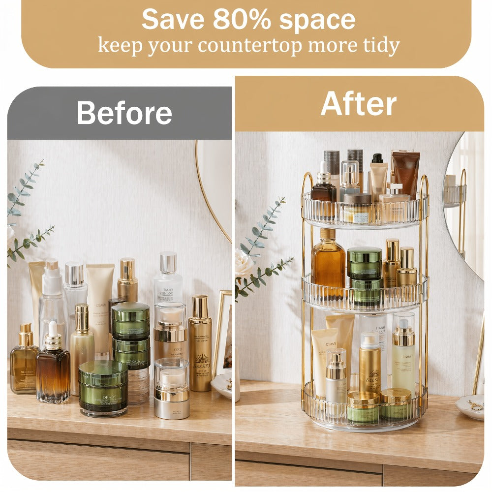 Dresser 360 Swivel Makeup Organizer, 3 Tier Bathroom Countertop Organizer Swivel Perfume Organizer, Large Capacity Cosmetic And Skincare Dresser Makeup Racks