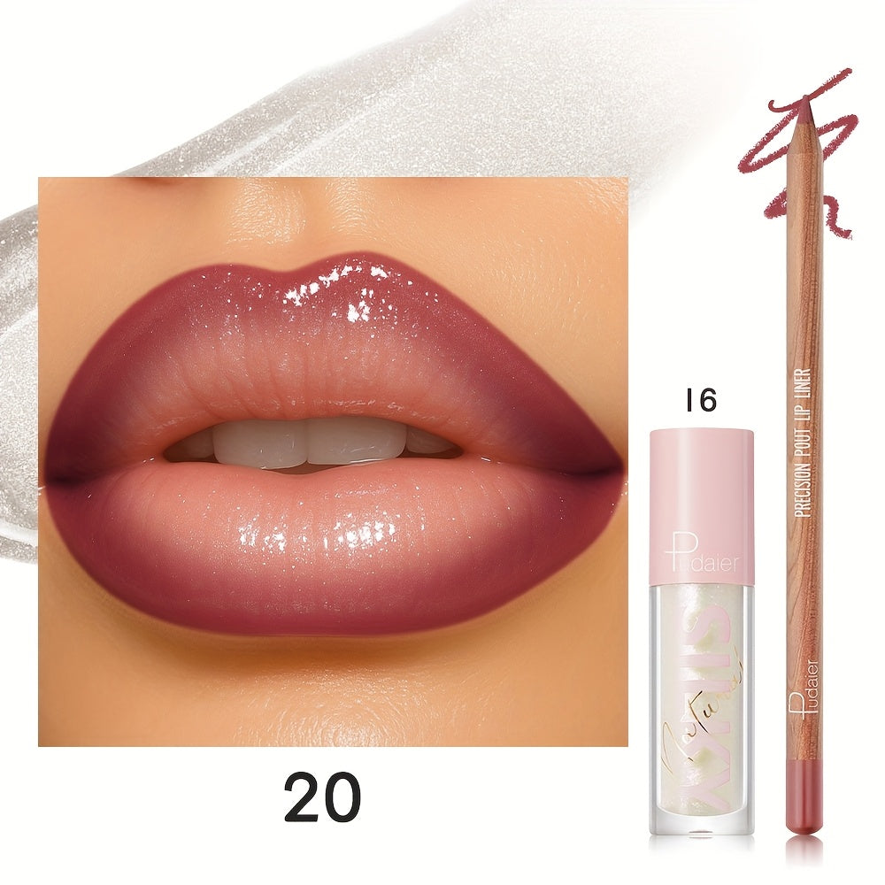 [Christmas Gifts] Matte Lip Liner and Glitter Lipstick Set, Durable, Waterproof and Sweat Resistant, Easy to Color, Easy to Outline Lips, Create the Perfect Shine Lip Makeup, Suitable for Everyday Date Party Makeup Christmas Gifts, Christmas Presents for