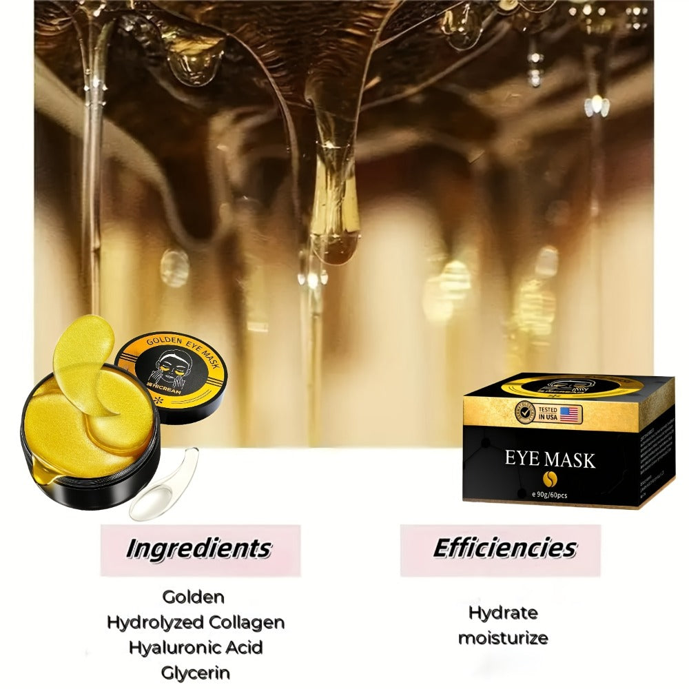 Under Eye Patches 24K Gold Collagen Hyaluronic Acid Glycerin Moisturizing Plumping Anti-Dark Circle Unisex All Skin Types Travel Gift 60pcs