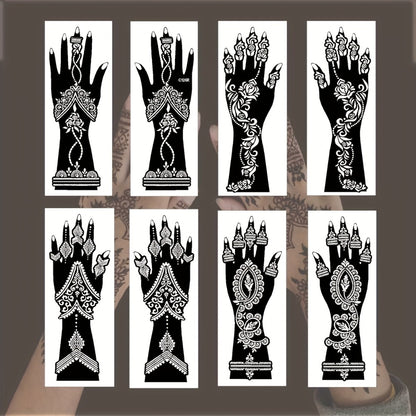 Tattoo Stencils 8-Piece Set Vintage Ramadan Henna-Style Designs | Reusable Body Art Stencils for Brides Bridal Party | Valentine's Day New Year Celebration Skin Decoration Stickers