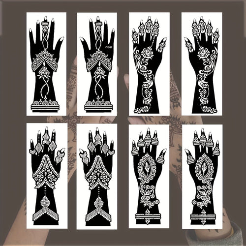 Tattoo Stencils 8-Piece Set Vintage Ramadan Henna-Style Designs | Reusable Body Art Stencils for Brides Bridal Party | Valentine's Day New Year Celebration Skin Decoration Stickers