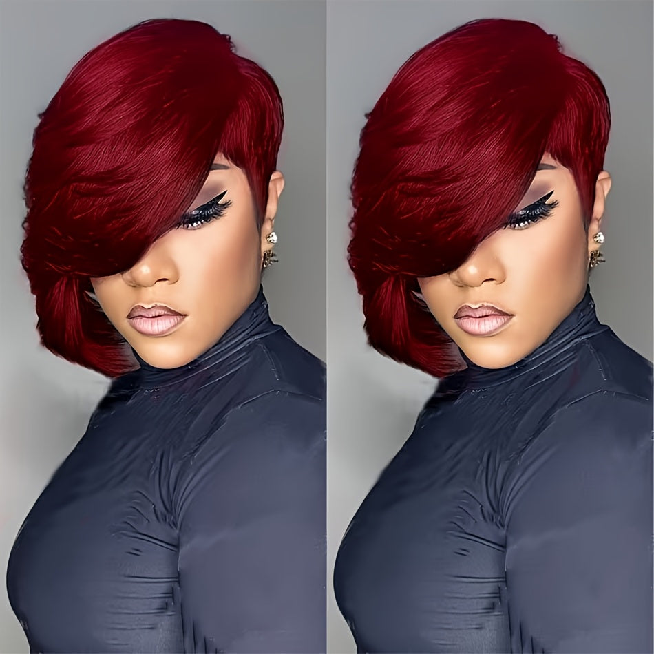 Short Pixie Cut Wig with Bangs 8 Inch Straight Virgin Layered Wigs Throw On and Go Glueless Wigs for Women Daily Party Wig