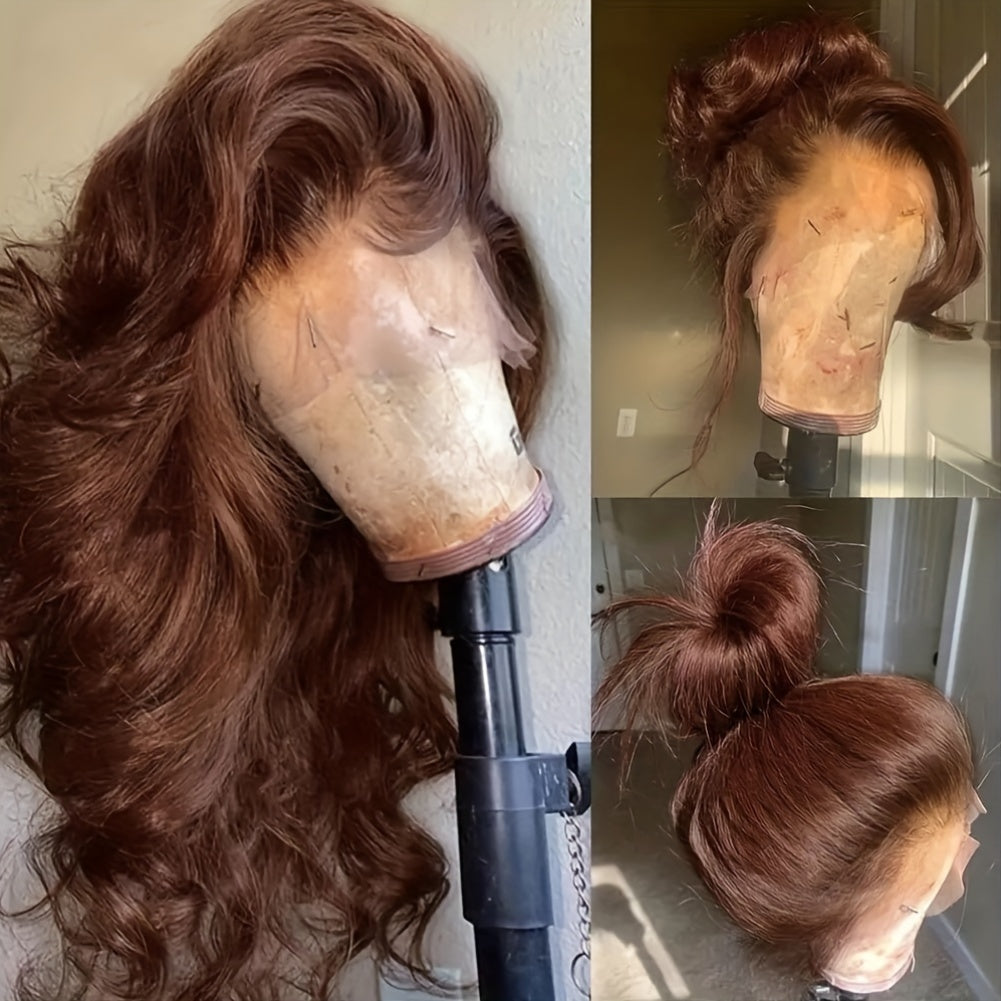 26-Inch Brown Body Wave Lace Front Wig, Synthetic Hair, Heavy Density, Glueless Design, Perfect for Daily Wear, Parties, And Cosplay