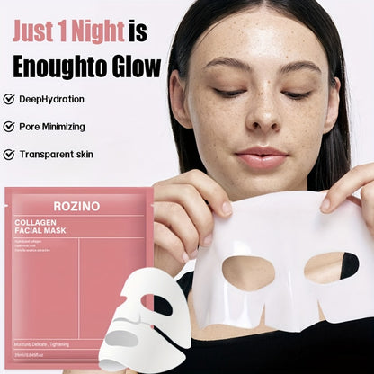 Collagen Sheet Mask Set 10pcs — Bio-Collagen Hydrogel Face Mask with Aloe Vera, Intense Hydration for Dewy Glowing Skin, Alcohol-Free Hypoallergenic, 25ml Each
