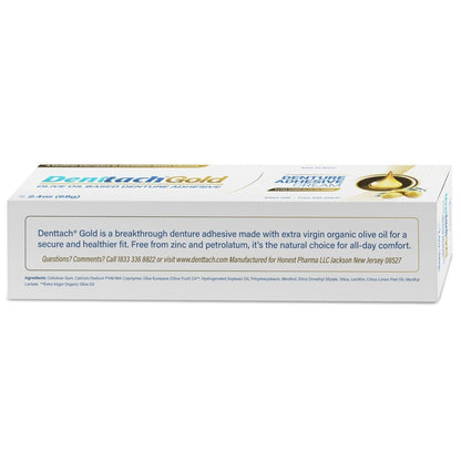 Denture Adhesive Cream Zinc-Free Olive Oil Formula - All Day Strong Hold for Full & Partial Dentures - Petroleum-Free Denture Glue 2.4 oz
