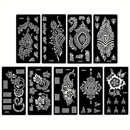 Tattoo Stencil Templates Reusable 9 Sheets Large Flower Designs Airbrush Glitter Body Art Stencils Kit for Arms Hands Navel Legs DIY Party Fake Temporary Tattoo Supplies