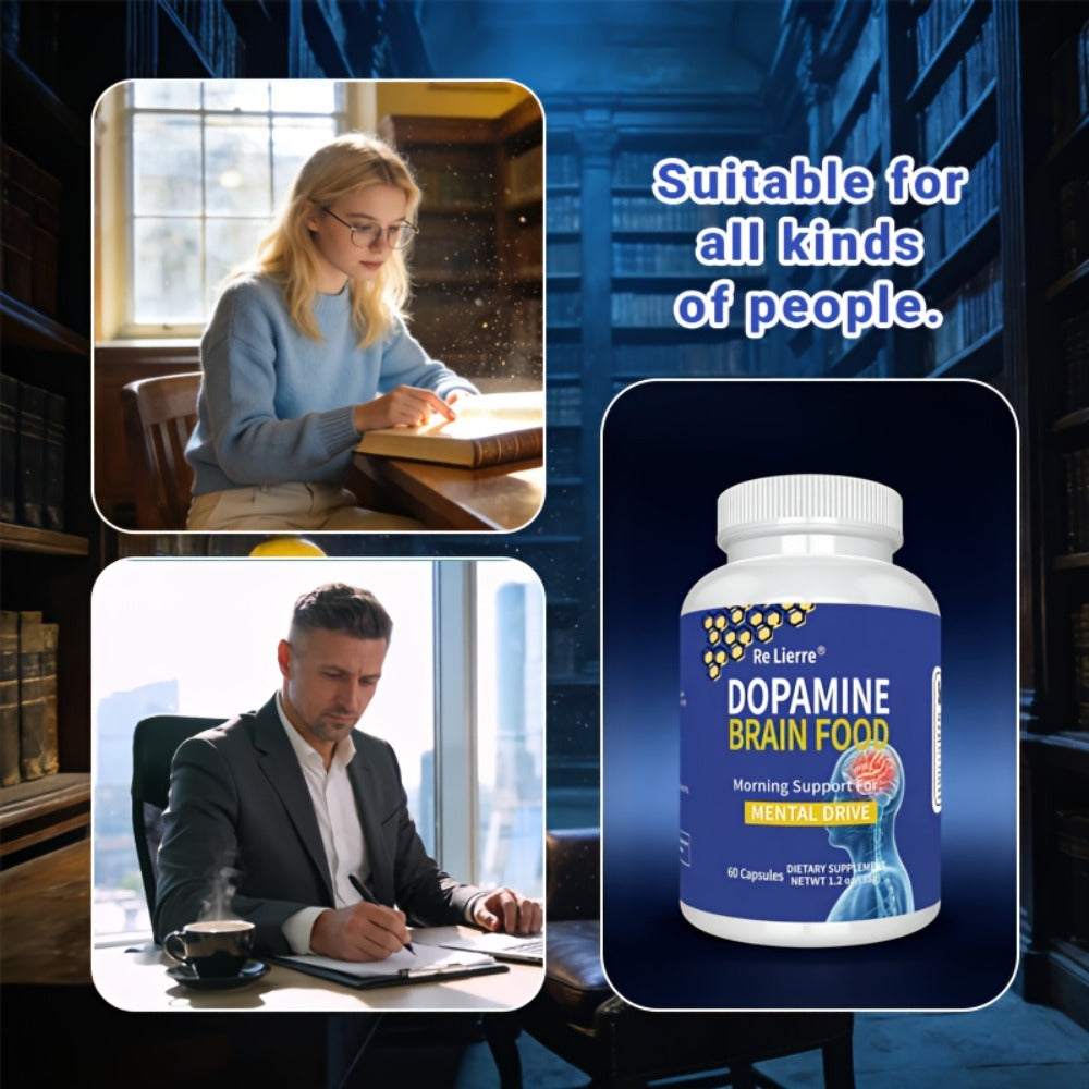 [Brain Support & Sleep] Relierre Dopamine Brain Support Capsules with Magnesium & Magnesium Glycinate, Focus & Restorative Sleep, High Potency Nootropic for Mental Clarity & Vitality