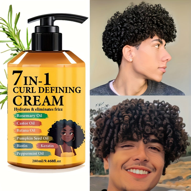 Upgraded New Arrival 7-in-1 Hair Curling Cream With Moroccan Argan Oil, 9.47oz*1 Bottle - Naturally Fluffy, Long-Lasting Hold, Moisturizing, Suitable For Wavy And Curly Hair, Protects Hair With Rosemary Curling Hair Products And Hair Care Products.