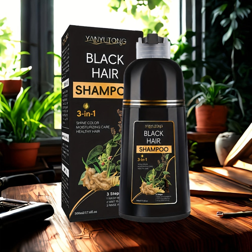 16.91oz 3-in-1 Black Hair Dye Shampoo, Covering White Hair, Herbal Hair Dye Shampoo - Natural And Healthy Plant Ingredients, Quickly Complete Hair Dyeing, Moisturize And Care For Hair, Suitable For Both Men And Women, Father'S Day Gift