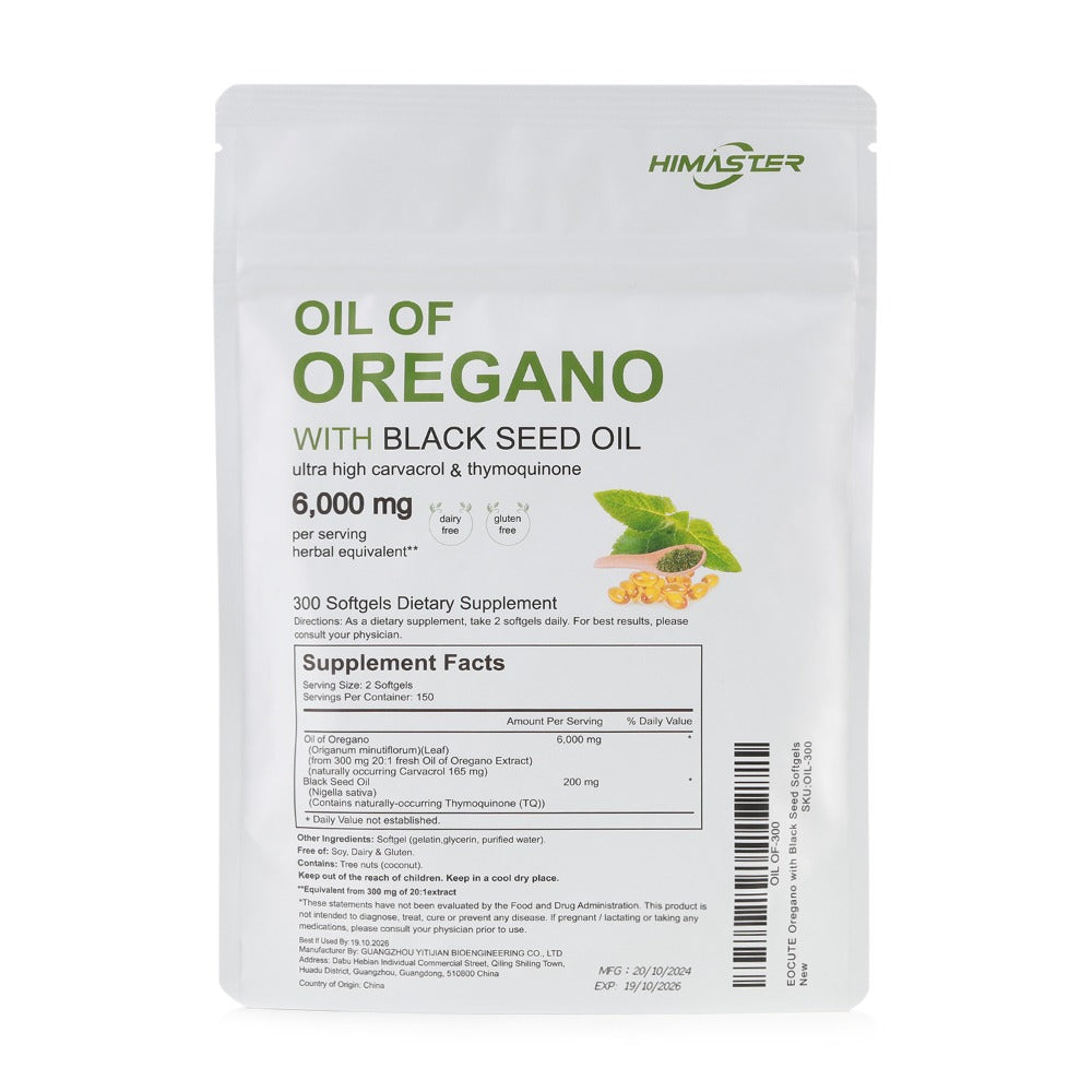 Oil Of Oregano Softgels Per Serving, 300 Count, 2in 1 Formulated with Black Seed Oil Plant Based, with Ultra-High Carvacrol & Thymoqione Content, for Fitness, Maximally Absorbed with Ideal Pairing Per Servingherbal Equivalent, Preferred Gift