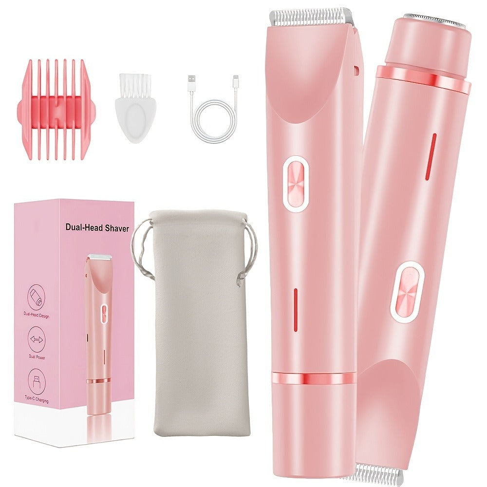Women'S Dual-Head Electric Shaver, 2-In-1 Trimmer for Bikini Area, Portable And Rechargeable. Includes Precision Trimming Combs for Gentle, Smooth Hair Removal on Face, Arms, Legs, And Bikini Line. Perfect As a Mother'S Day Gift