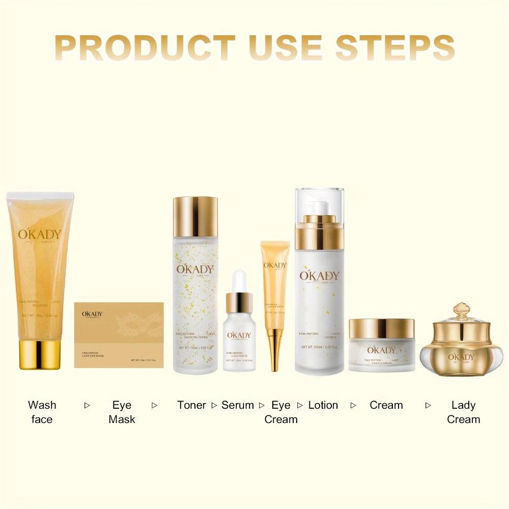 24K Gold Polypeptide Skin Care Set for Women - Complete Day & Night Skincare Routine with Peptides - Anti-Aging Face Care Kit for All Skin Types - Luxury Gift Set
