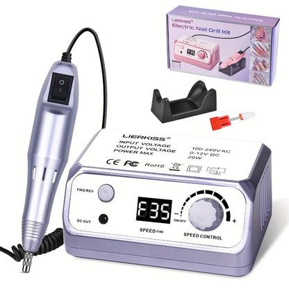 Electric Nail Drill 35000 RPM with 100 Sanding Bands and Drill Bits Kit for Acrylic Gel Nails Manicure Pedicure Salon Home Use Purple Pink Black