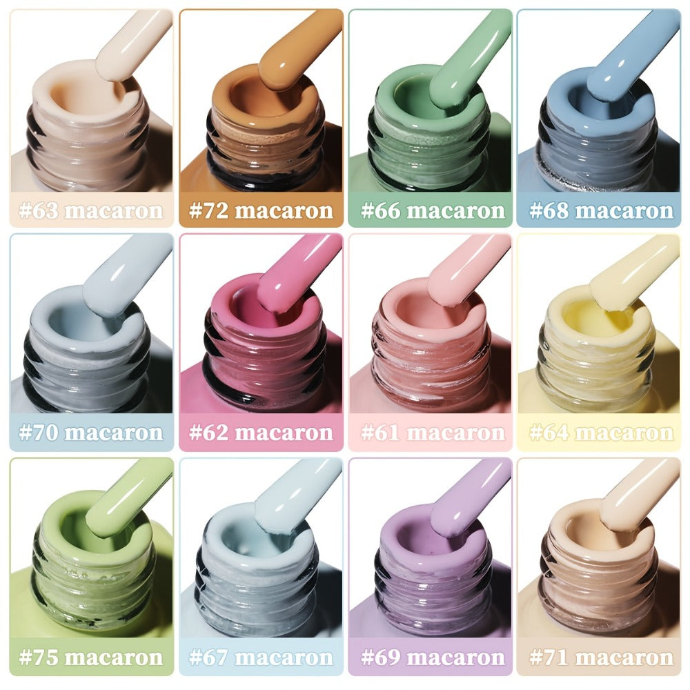 Spring Nail Art 2025 Bright Nails 12pcs 0.51oz New Popular Candy Macaroon Nail Gel Semi Permanent Nail Art Soaking LED Nail Salon DIY Nail Salon Gel Seasonal Nail Art