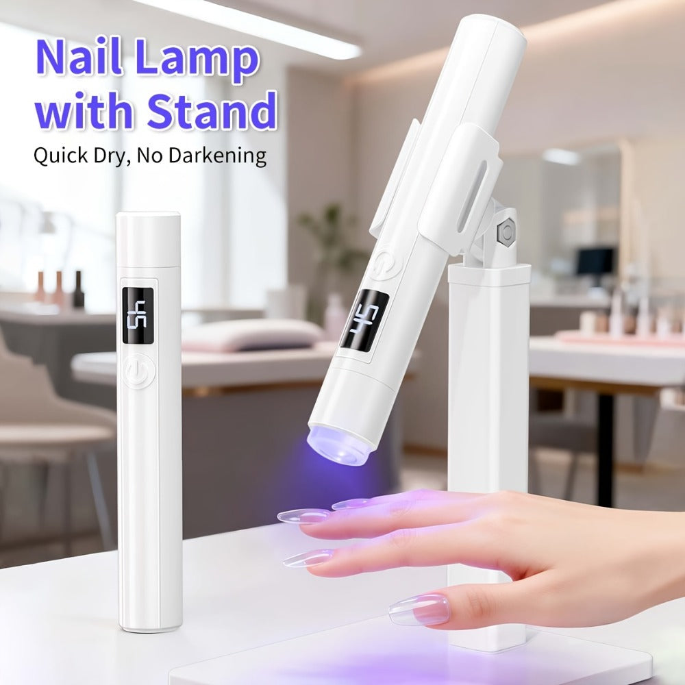Portable LED Nail Stamper Lamp with 4 Heads, DIY French Manicure & Nail Sticker Decor Kit, One-Step for Press-on Stickers & Nail Art, Rechargeable Home Travel Manicure Set, Gift for Beginners