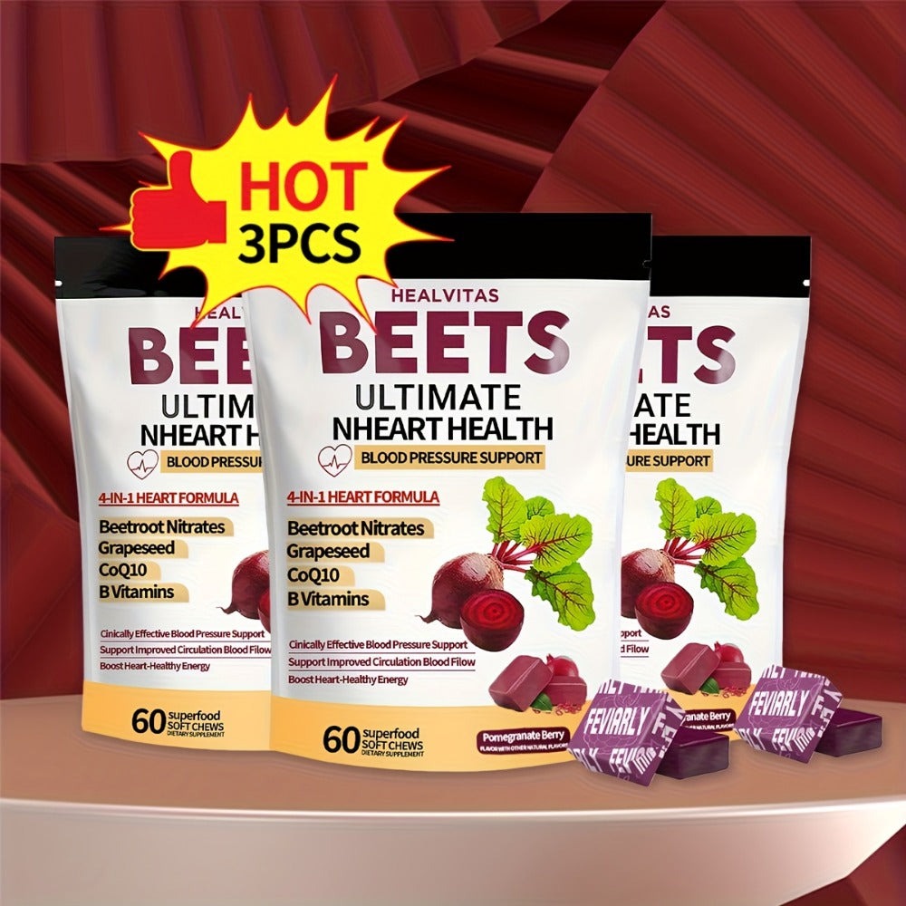 4 In 1 Super Beetroot Gummies Contains Coenzyme Q10, Beetroot Powder, Multi-Vitamins, Supports Healthy Blood Pressure, Heart Health, 60 Soft Chewable Gummies, Pomegranate Fruit Flavor - 30 Day Supply, Best Gift For Family And Friends!