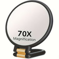 1pc Of 70x Handheld Magnifying Double-sided Makeup Mirror, 1X/70X Zoom, 360° Adjustable Handle, Supporting Handheld Use, Desktop Placement And Hanging Use. It Has A Double-sided Mirror Design: One Side Is A 1X High-definition Mirror