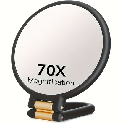 70X Magnifying Makeup Mirror Double-Sided 1X & 70X Zoom 360° Adjustable Handle - Handheld Desktop Wall Hang HD Precision Magnification Mirror for Skincare
