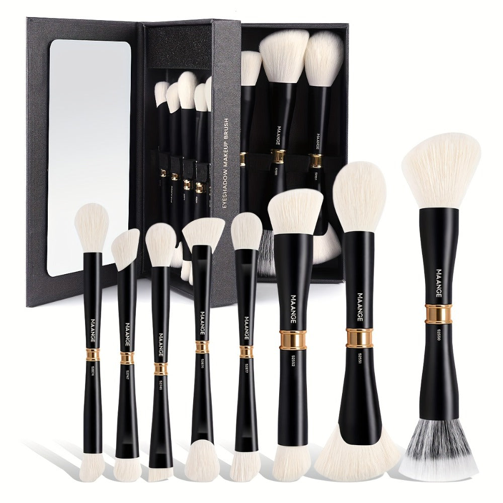 MAANGE 8pcs Double-ended Makeup Brushes + Storage Box High-end Makeup Tools Double-ended Foundation Brush Blush Brush Contour Brush Multi-function Makeup Brush Suitable for Facial Makeup Women's Beauty Tools Daily Travel Commuting Women's Gifts, Professio