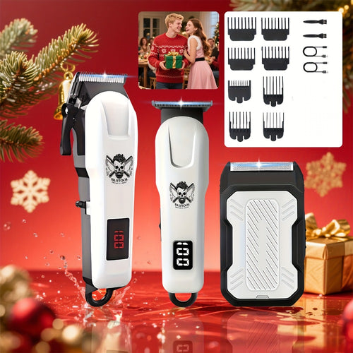 Cordless Hair Clipper Set USB Rechargeable Professional Electric Shaver with LED Display for Men - 2 or 3 Piece Home & Travel Grooming Kit Gift