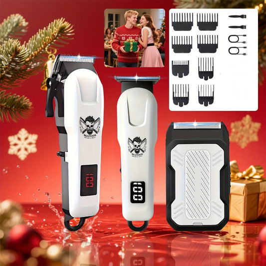 [Christmas Gift] 2pcs/3pcs USB Rechargeable Cordless Professional Hair Clipper Electric Shaver Set With LED Display Suitable For Home Travel Christmas Gift