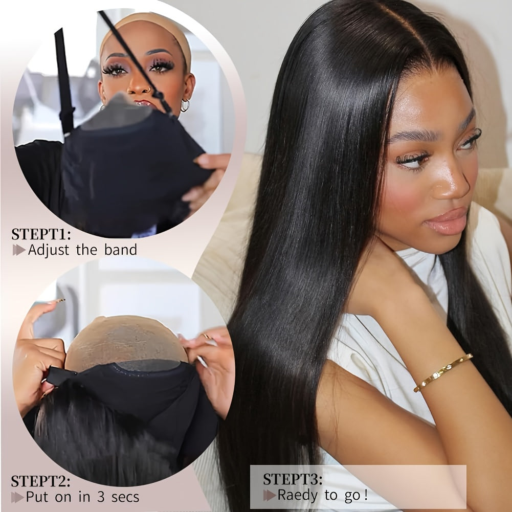 Pre Cut Glueless Wigs Real Human Hair Put on And Go Bone Straight Human Hair Wigs for Women Pre Plucked 6X4.5 Ready to Wear Instantly Without Glue 3 Seconds to Wear Glueless Wig 200 Density Transparent Lace Front Human Hair Wigs Halloween Costume