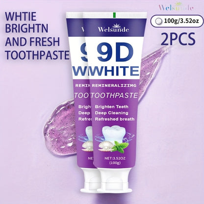 Purple Toothpaste 2pcs Hydroxyapatite Deep Cleaning Whitening Brighter Smile Mint Flavor Fresh Breath Gentle on Gums Travel Size 100g European Formula Oral Hygiene Gift Men Women