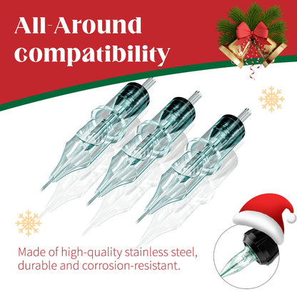 Tattoo Cartridge Needles #10 #12 Standard & Bugpin Round Liner Curved Round Magnum - Assorted 03 05 07 09 11 Disposable Needles for Beginners & Artists, 20/50pcs