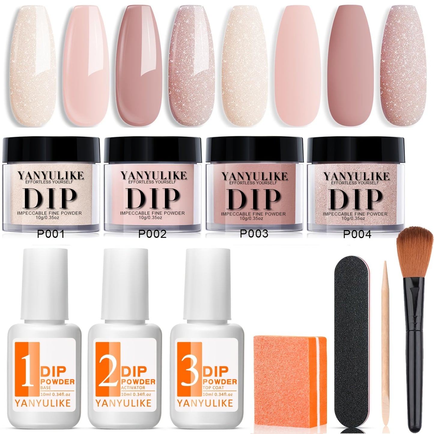 Dip Powder Nail Kit for Beginners 4 Nude Shimmer Colors with Base Coat Top Coat Activator Complete Nail System Home Salon DIY Nail Designs