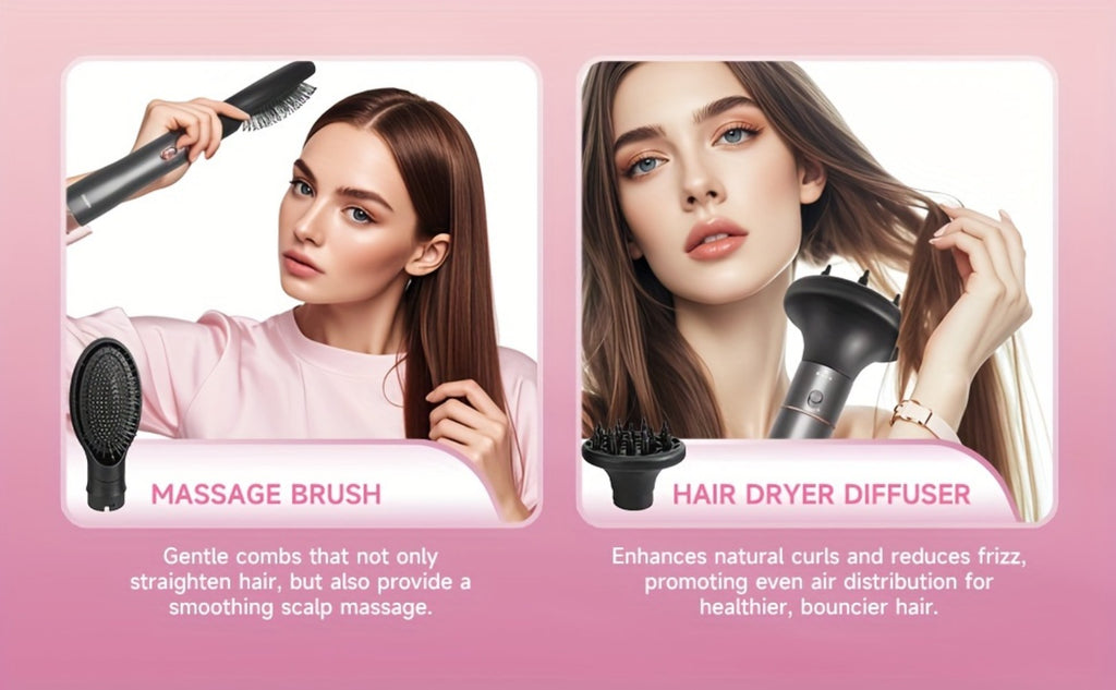 Hot Air Comb For Women, Negative Ion, 5-in-1 Styling Comb Set, Hair Dryer, Massage Straightening Comb, Round Curling Iron And Brush, Oval Styling Comb, Interchangeable Head, Gifts For Mother'S Day, Girl Stuff, Wow Hair Products
