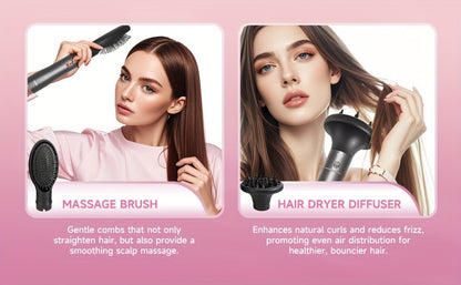 5-in-1 Hot Air Styling Comb Set Negative Ion Hair Dryer Brush Straightening Comb Round Curling Iron Oval Brush Interchangeable Heads for Women Mother's Day Gift