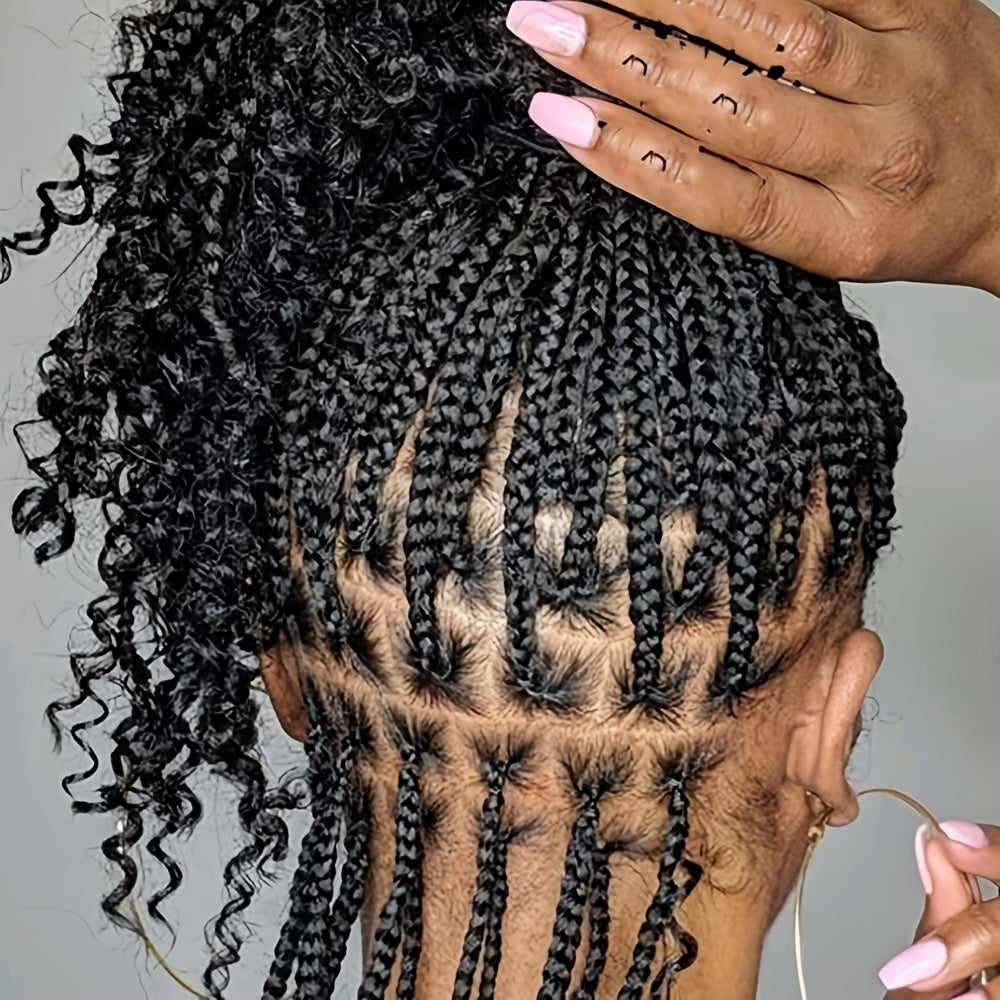 14-16inch Bohemian Style Square Woven Wig - Knotless Goddess Braided Wig with Curly Full Lace Square Synthetic Braid Wig Featuring, Suitable for Women, Natural Black Braided Lace Front Wig.