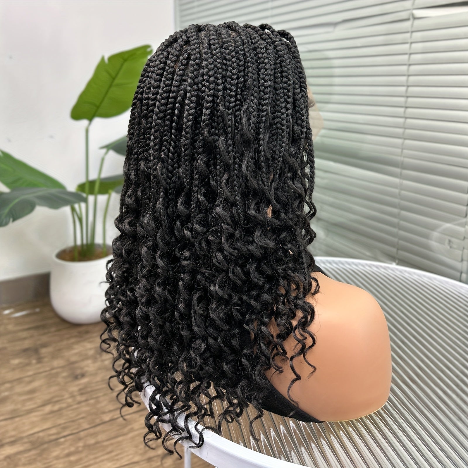 14-16inch Bohemian Style Square Woven Wig - Knotless Goddess Braided Wig with Curly Full Lace Square Synthetic Braid Wig Featuring, Suitable for Women, Natural Black Braided Lace Front Wig.