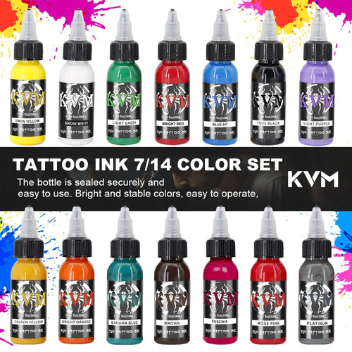 Tattoo Ink Set 1oz (30ml) - 7 or 14 Color Professional Tattoo Ink Kit, Stable Vibrant Pigments for Artists & Beginners, Complete Tattoo Color Supply for Machine & Gun