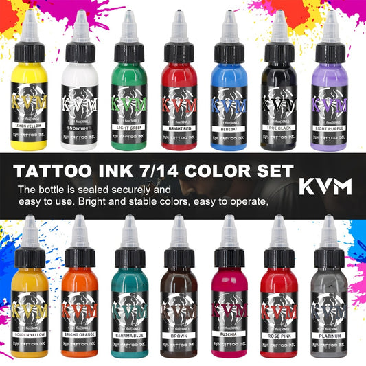 Tattoo Ink Set 1oz (30ml) - 7 or 14 Color Professional Tattoo Ink Kit, Stable Vibrant Pigments for Artists & Beginners, Complete Tattoo Color Supply for Machine & Gun