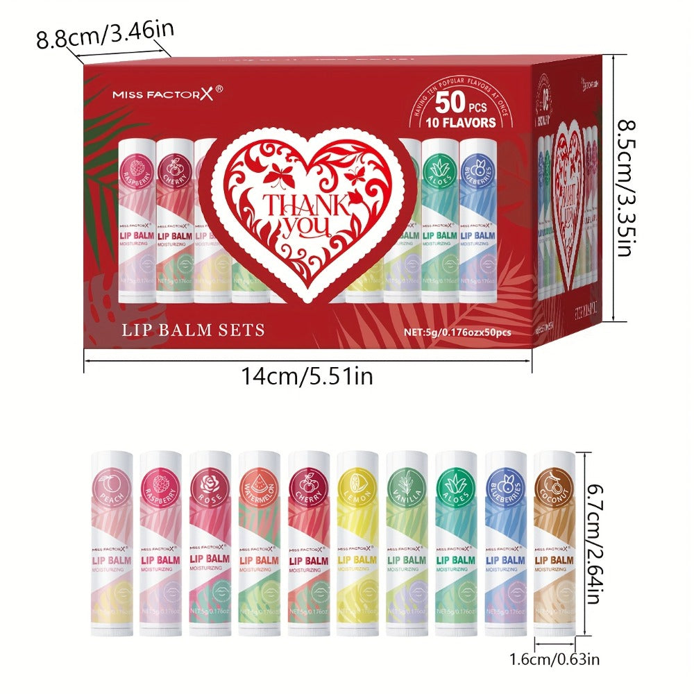 [Moisturizing Lip Balm Set] 50pcs/Box Moisturizing & Hydrating Lip Balm Set | Day and Night Use, Fruit Flavored Lip Care for Autumn-Winter Cracked Lips, Perfect Holiday Gift Choice, Unique Gift Pack