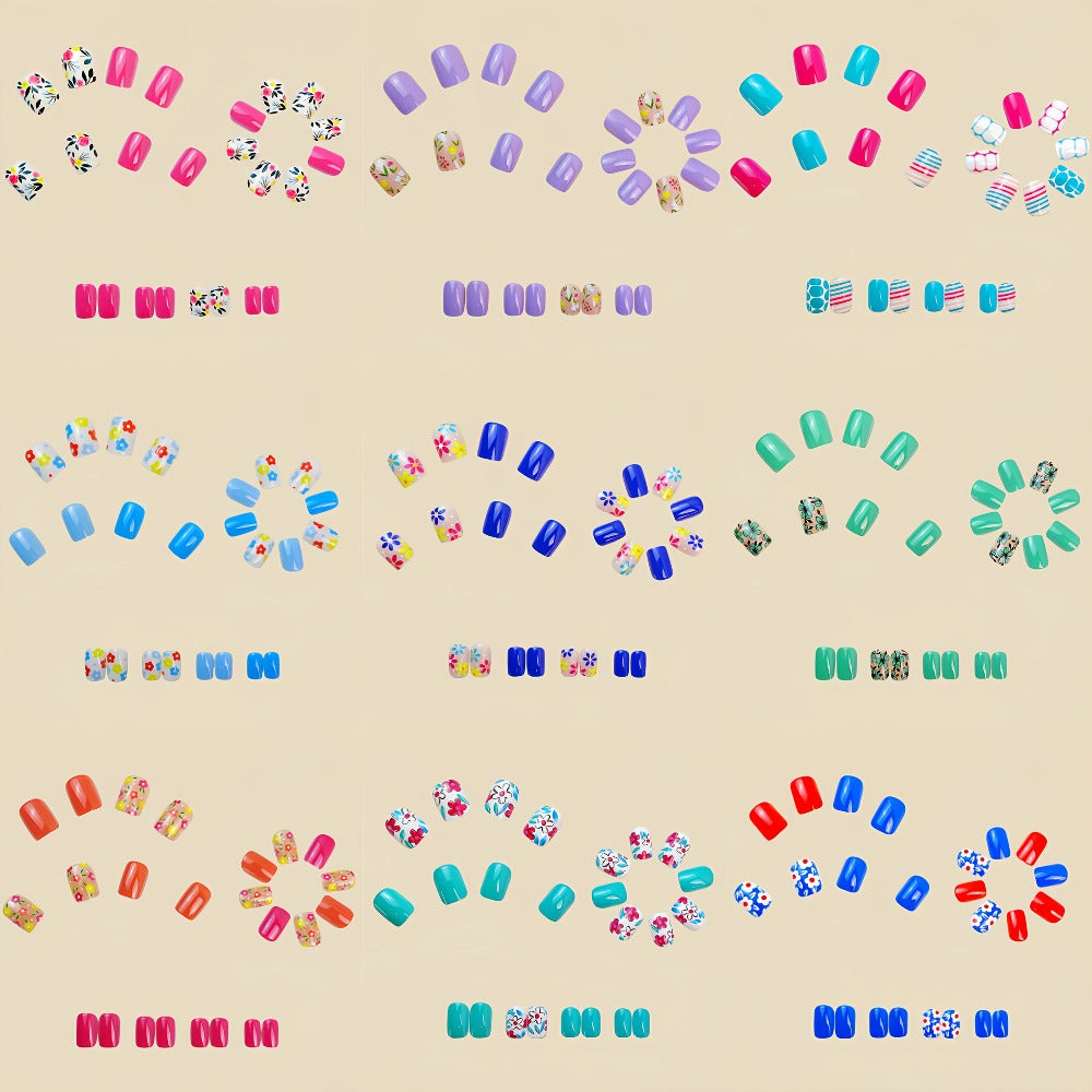 Set of 216 Press-On Fake Nail Stickers, Featuring Short Floral Designs Perfect for Spring And Summer. This Easy And Stylish Pack Includes a Variety of Plant And Flower Combinations, Comes in a Removable Box